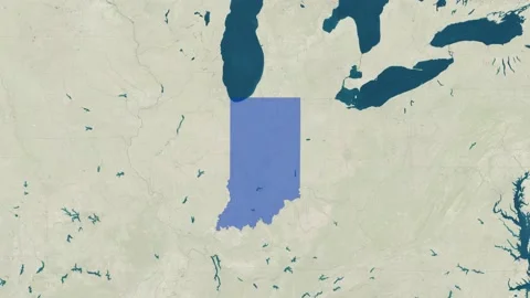 Zoom in to the map of Indiana with text, textless, and with flag Stock Footage 217423094