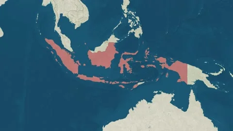 Zoom in to the map of Indonesia with text, textless, and with flag Stock Footage 210882410