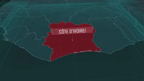 Zoom in to the map of Ivory Coast, with text and textless Stock Footage 301352832
