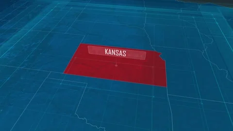 Zoom in to the map of Kansas state, with text and textless Stock Footage 302404984