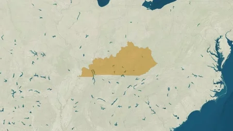 Zoom in to the map of Kentucky with text, textless, and with flag Stock Footage 217544611