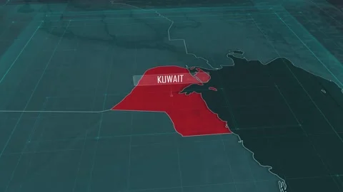 Zoom in to the map of Kuwait, with text and textless Stock Footage 301482235