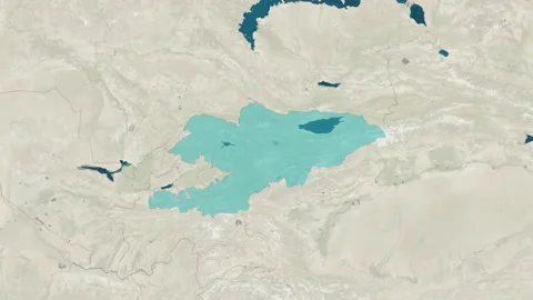 Zoom in to the map of Kyrgyzstan with text, textless, and with flag Stock Footage 210719234