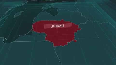 Zoom in to the map of Lithuania, with text and textless Stock Footage 301261034