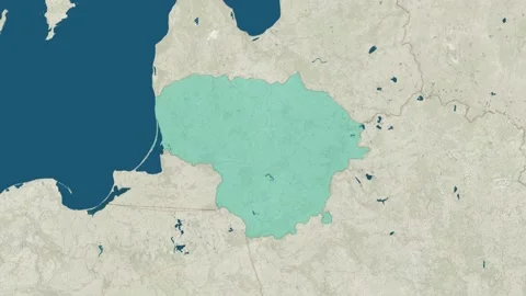 Zoom in to the map of Lithuania with text, textless, and with flag Stock Footage 206874975