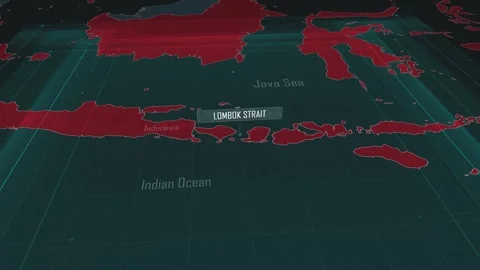 Zoom in to the map of Lombok Strait with text, textless Stock Footage 318579151