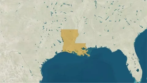 Zoom in to the map of Louisiana with text, textless, and with flag Stock Footage 217578530