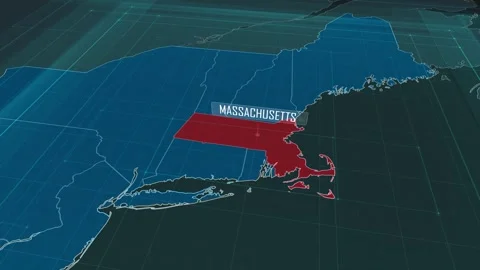 Zoom in to the map of Massachusetts state, with text and textless Stock Footage 302141270