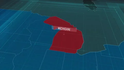 Zoom in to the map of Michigan state, with text and textless Video stock 302404781