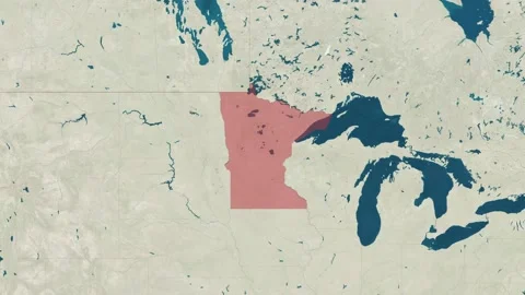 Zoom in to the map of Minnesota with text, textless, and with flag Stock Footage 217419661