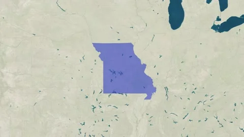 Zoom in to the map of Missouri with text, textless, and with flag Stock Footage 217553195