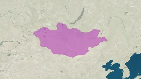 Zoom in to the map of Mongolia with text, textless, and with flag Stock Footage 210721414