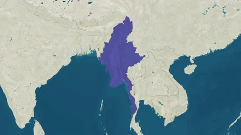 Zoom in to the map of Myanmar with text, textless, and with flag Stock Footage 210748798