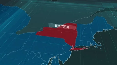 Zoom in to the map of New York state, with text and textless Stock Footage 302140651