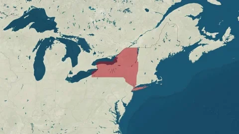 Zoom in to the map of New York with text, textless, and with flag Video stock 217420208