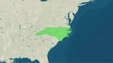 Zoom in to the map of North Carolina with text, textless Stock Footage 217569906