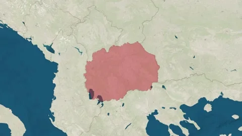 Zoom in to the map of North Macedonia with text, textless, and with flag Stock Footage 206900656
