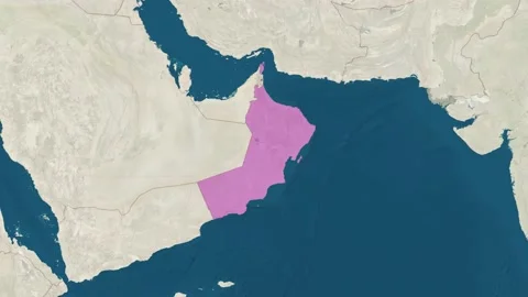 Zoom in to the map of Oman with text, textless, and with flag Stock Footage 206912173