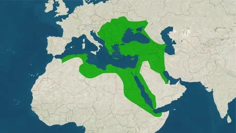 Zoom in to the map of Ottoman empire with text, textless and with flag Video stock 232616934