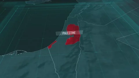 Zoom in to the map of Palestine, with text and textless Video stock 302405625