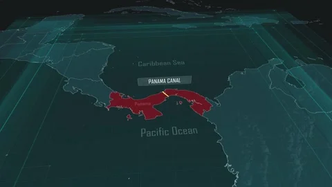 Zoom in to the map of Panama Canal with text, textless Video stock 318579617