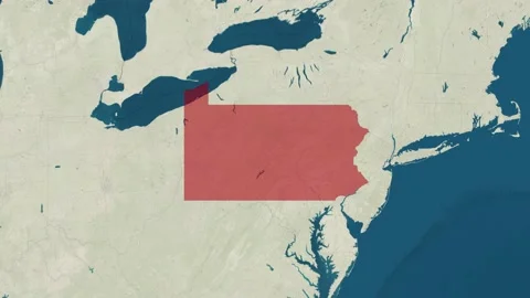 Zoom in to the map of Pennsylvania with text, textless, and with flag Stock Footage 217421552