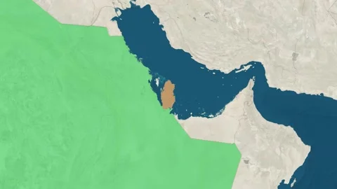 Zoom in to the map of Qatar and Saudi Arabia with text, textless Stock Footage 203801501