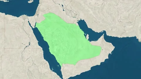 Zoom in to the map of Saudi Arabia with text, textless, and with flag Stock Footage 202147283