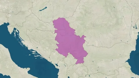 Zoom in to the map of Serbia with text, textless, and with flag Stock Footage 206896949