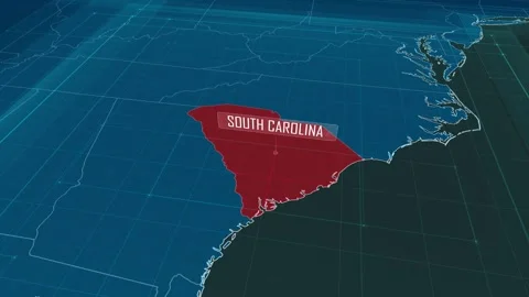 Zoom in to the map of South Carolina state, with text and textless Stock Footage 302405366