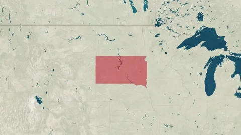 Zoom in to the map of South Dakota with text, textless, and with flag Stock Footage 217419431