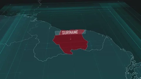 Zoom in to the map of Suriname, with text and textless Stock Footage 301131672