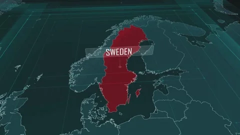 Zoom in to the map of Sweden, with text and textless Stock Footage 301260544