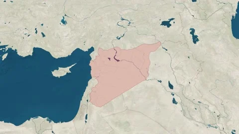 Zoom in to the map of Syria with text, textless, and with flag Stock Footage 202148078