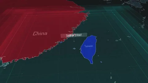 Zoom in to the map of Taiwan Strait with text, textless Stock Footage 318579404