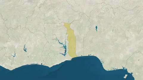 Zoom in to the map of Togo with text, textless, and with flag Stock Footage 211011345