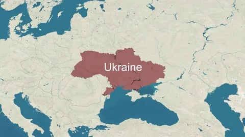 Zoom in to the map of Ukraine with text, textless, and with flag Stock Footage 201999573