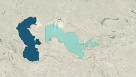 Zoom in to the map of Uzbekistan with text, textless, and with flag Stock Footage 210709237