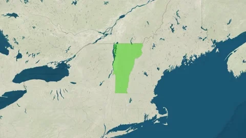 Zoom in to the map of Vermont with text, textless, and with flag Stock Footage 217420835