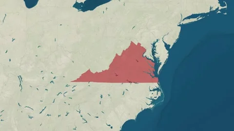 Zoom in to the map of Virginia with text, textless, and with flag Stock Footage 217422491