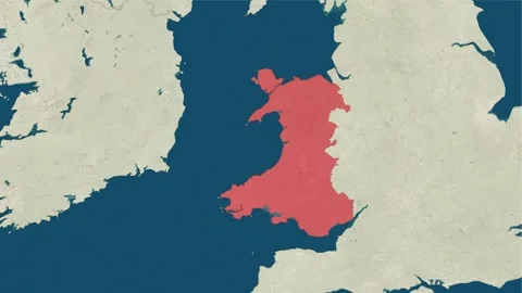Zoom in to the map of Wales with text, textless Stock Footage 248065286