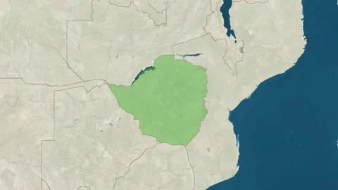 Zoom in to the map of Zimbabwe with text, textless, and with flag Stock Footage 211210750