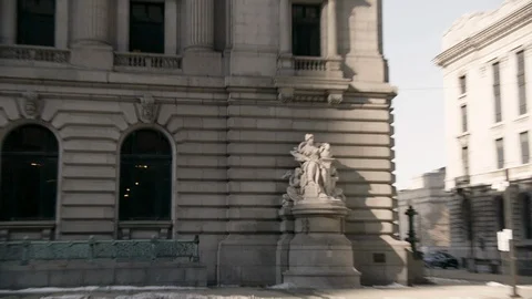Zoom into Medium Wide Shot of Neo-Roman Statue in Cleveland, Ohio Stock Footage 89944985