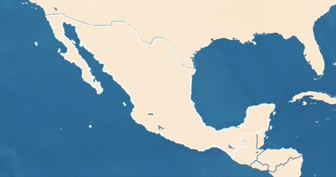 Zoom in of a mexico map with most important cities and frontier lines Video stock 328057793