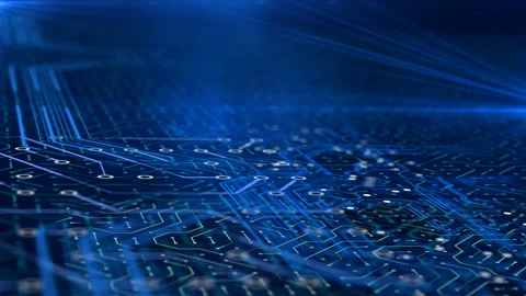 Zoom in microchip on circuit board modern nano technology, working computer 스톡 동영상 115173252
