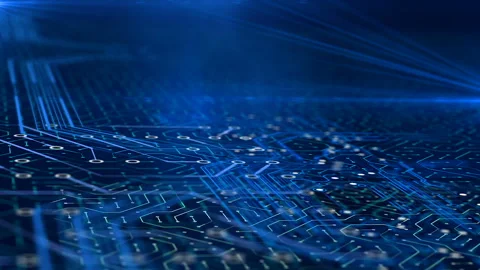 Zoom in microchip on circuit board modern nano technology, working computer Stock Footage 115180478