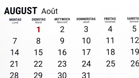 Zoom in - month of August in german and french Stock Footage 244604864