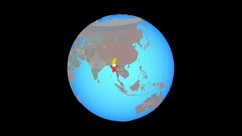 Zoom to Myanmar with flag on map Stock Footage 99817893