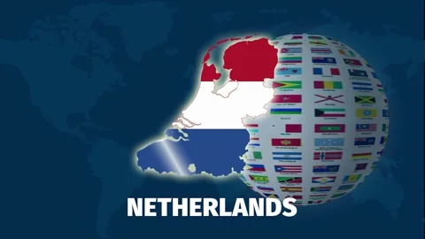 Zoom Netherlands Map with Flag Globe Animation Stock Footage 328238297