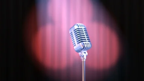 Zoom In Old Fashioned Microphone and Red Curtain Stock Footage 105366844